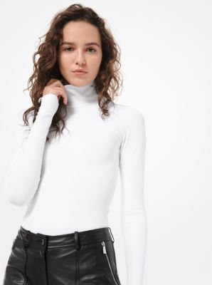 Stretch-Viscose Turtleneck Bodysuit in WHITE | Michael Kors