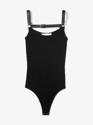 Leather Trim Stretch Viscose Bodysuit