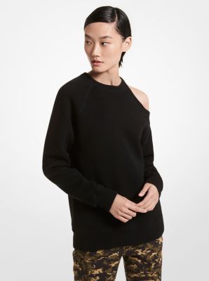 Cotton Blend Asymmetric Cutout Sweatshirt in BLACK | Michael Kors