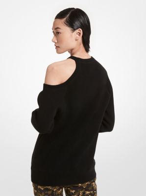 Cotton Blend Asymmetric Cutout Sweatshirt in BLACK | Michael Kors