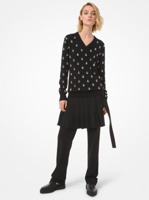 Anchor Embroidered Cashmere Sweater in NEGRO | Michael Kors