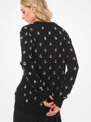 Anchor Embroidered Cashmere Sweater in NEGRO | Michael Kors