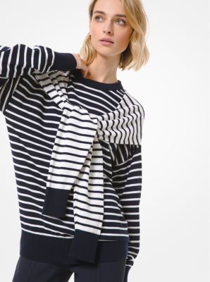 Striped Cashmere Tie Shoulder Sweater Michael Kors