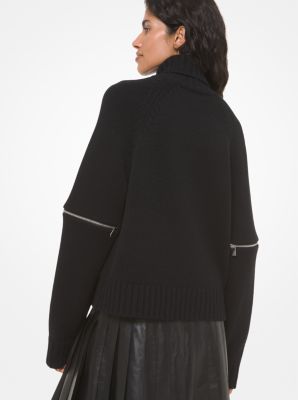 Dolcevita in cashmere con maniche con zip in NERO | Michael Kors