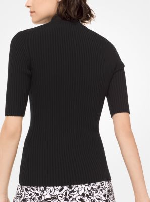 Ribbed Merino Wool Zip Turtleneck