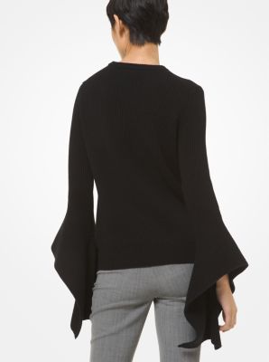 Ribbed Cashmere Draped Sleeve Sweater