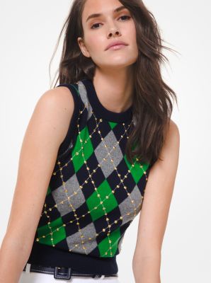 Studded Argyle Cashmere Vest | Michael Kors