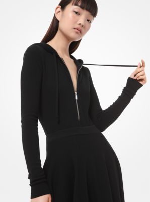Cashmere Zip Hoodie Bodysuit in BLACK | Michael Kors