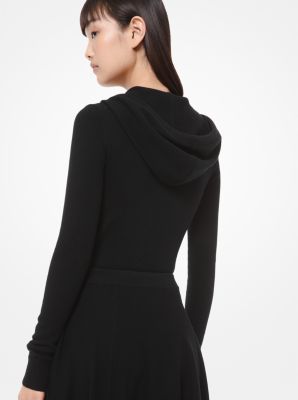 Cashmere Zip Hoodie Bodysuit in BLACK | Michael Kors