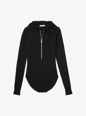 Cashmere Zip Hoodie Bodysuit in BLACK | Michael Kors