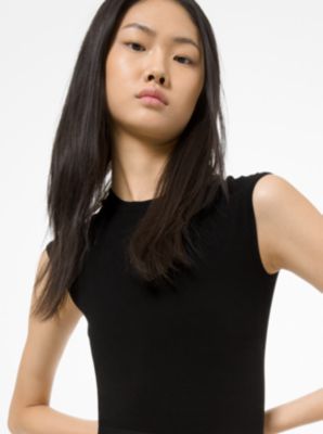 Stretch-Viscose Cap-Sleeve Bodysuit in NOIR | Michael Kors