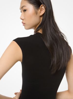 Stretch-Viscose Cap-Sleeve Bodysuit in BLACK | Michael Kors