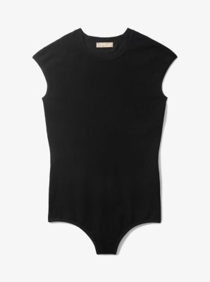 Stretch-Viscose Cap-Sleeve Bodysuit in BLACK | Michael Kors