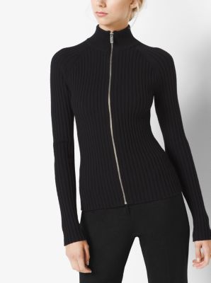 Ribbed Merino Wool Zip-Up Sweater