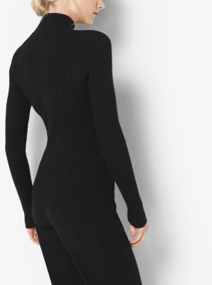 Ribbed Merino Wool Zip-Up Sweater