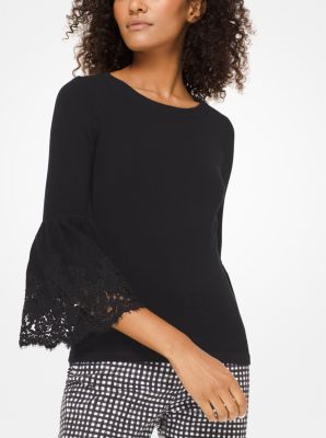 Cashmere and Lace Bell-Cuff Sweater
