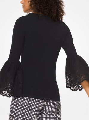 Cashmere and Lace Bell-Cuff Sweater