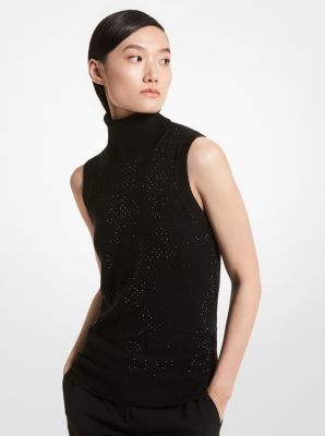 Embellished Cashmere Sleeveless Turtleneck Sweater | Michael Kors