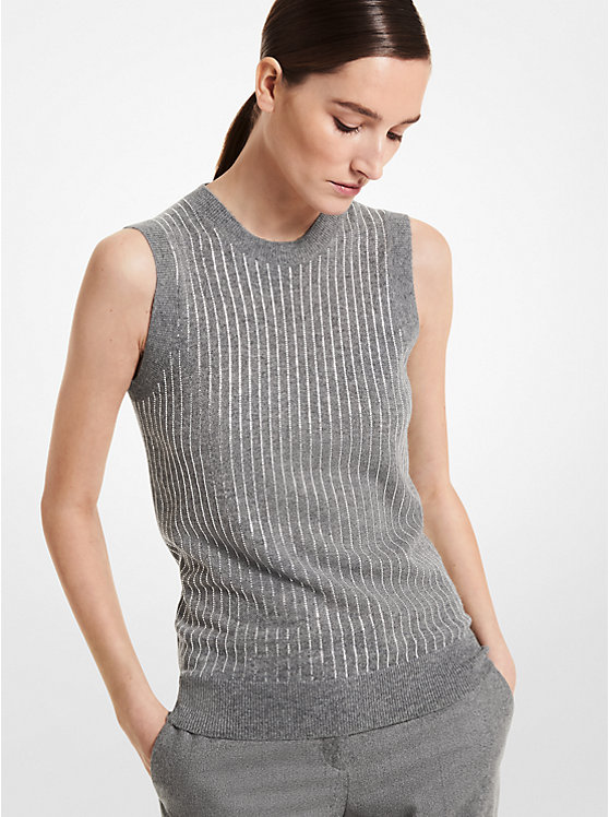 Crystal Pinstripe Cashmere Tank Top image number 0