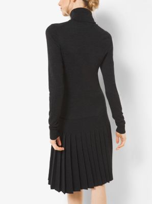 Pleated Merino Wool Turtleneck Dress