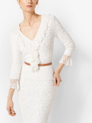 Soutache Stretch-Viscose Top With Hand-Knit Crochet Trim