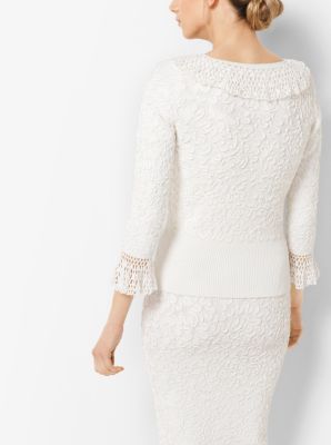 Soutache Stretch-Viscose Top With Hand-Knit Crochet Trim