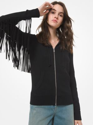 Cashmere Fringed Zip-Up Hoodie | Michael Kors