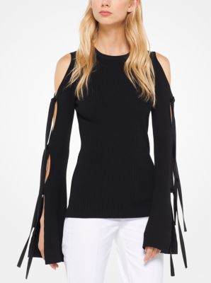 Merino Peekaboo Tie-Sleeve Pullover