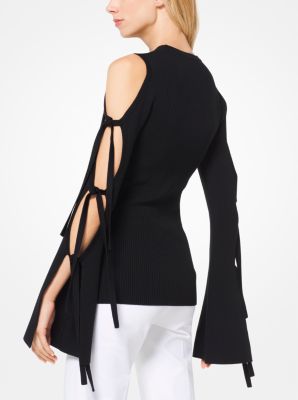 Merino Peekaboo Tie-Sleeve Pullover