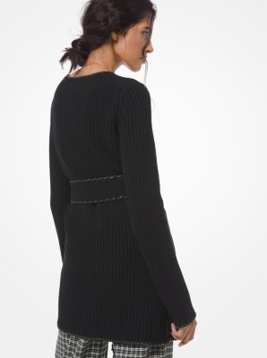 Cardigan en cachemire et en cuir en point roul&eacute; &agrave; franges