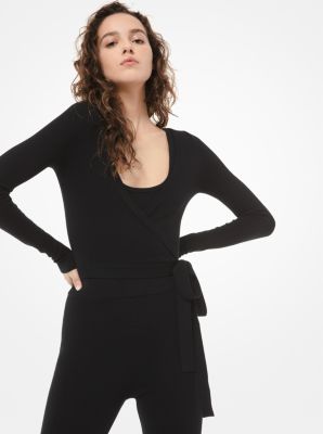 black cashmere wrap sweater