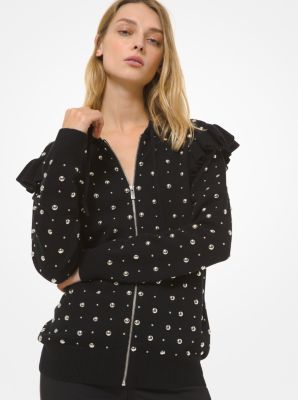 Studded Cashmere Zip-Up Hoodie | Michael Kors