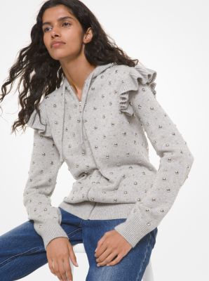 Studded Cashmere Zip-Up Hoodie