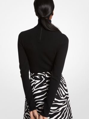 Stretch Cashmere Turtleneck Bodysuit in BLACK | Michael Kors
