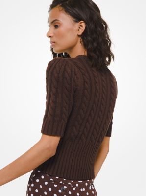 Cable Cashmere Short-Sleeve Sweater