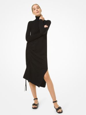 Cashmere Draped Turtleneck Dress in BLACK | Michael Kors