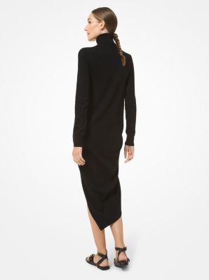 Cashmere Draped Turtleneck Dress in BLACK | Michael Kors