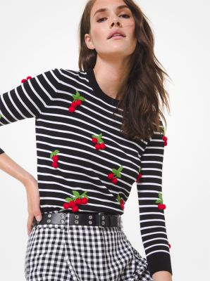 Cherry Embroidered Striped Cotton Sweater | Michael Kors