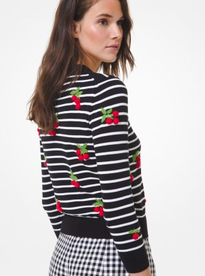 Cherry Embroidered Striped Cotton Sweater