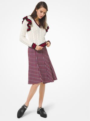 Ruffle-Trim Stripe Cable Cashmere Tennis Sweater image number 0