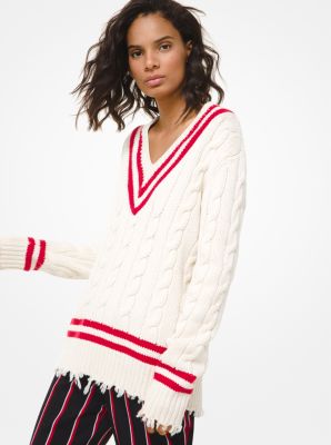 Hand Knit Cashmere Frayed Tennis Sweater Michael Kors Canada