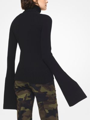 Cashmere Bell-Sleeve Turtleneck