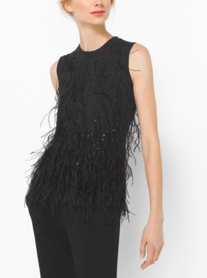 Feather-Embroidered Cashmere Shell