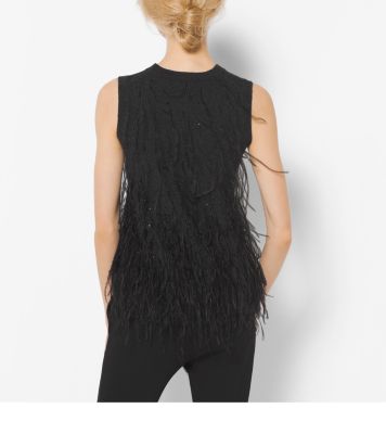 Feather-Embroidered Cashmere Shell