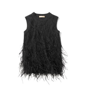 Feather-Embroidered Cashmere Shell