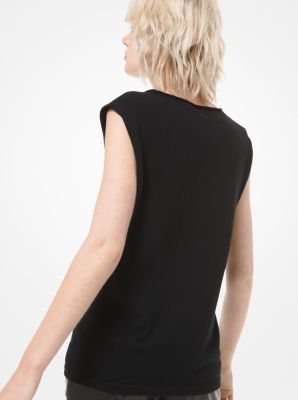 Studio 54 Glitter Print Cashmere Sleeveless T-Shirt