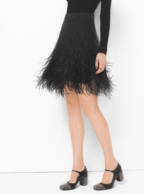 Feather-Embroidered Cashmere Skirt