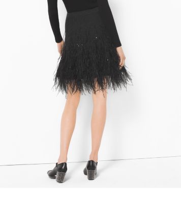 Feather-Embroidered Cashmere Skirt