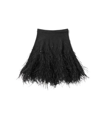 Feather-Embroidered Cashmere Skirt