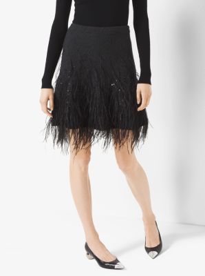 Feather-Embroidered Cashmere Skirt